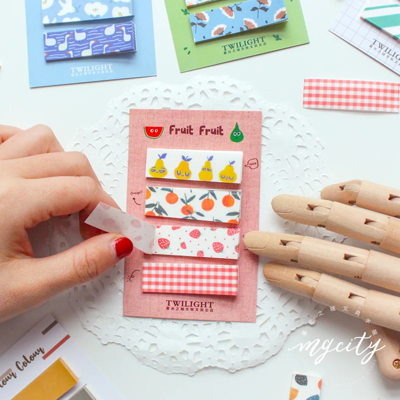 

8pcs Cute eat sticky note Fruit Flower Stripe Self adhesive memo pad Planner index stickers Stationery School supplies A6429