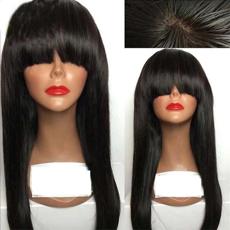

LUFFYHAIR Silk Base Wigs with Bangs Straight 5"*4.5" Silk Top Lace Front Human Hair Wigs Pre Plucked Brazilian Wigs Remy Hair
