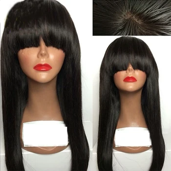 

LUFFYHAIR Silk Base Wigs with Bangs Straight 5"*4.5" Silk Top Lace Front Human Hair Wigs Pre Plucked Brazilian Wigs Remy Hair