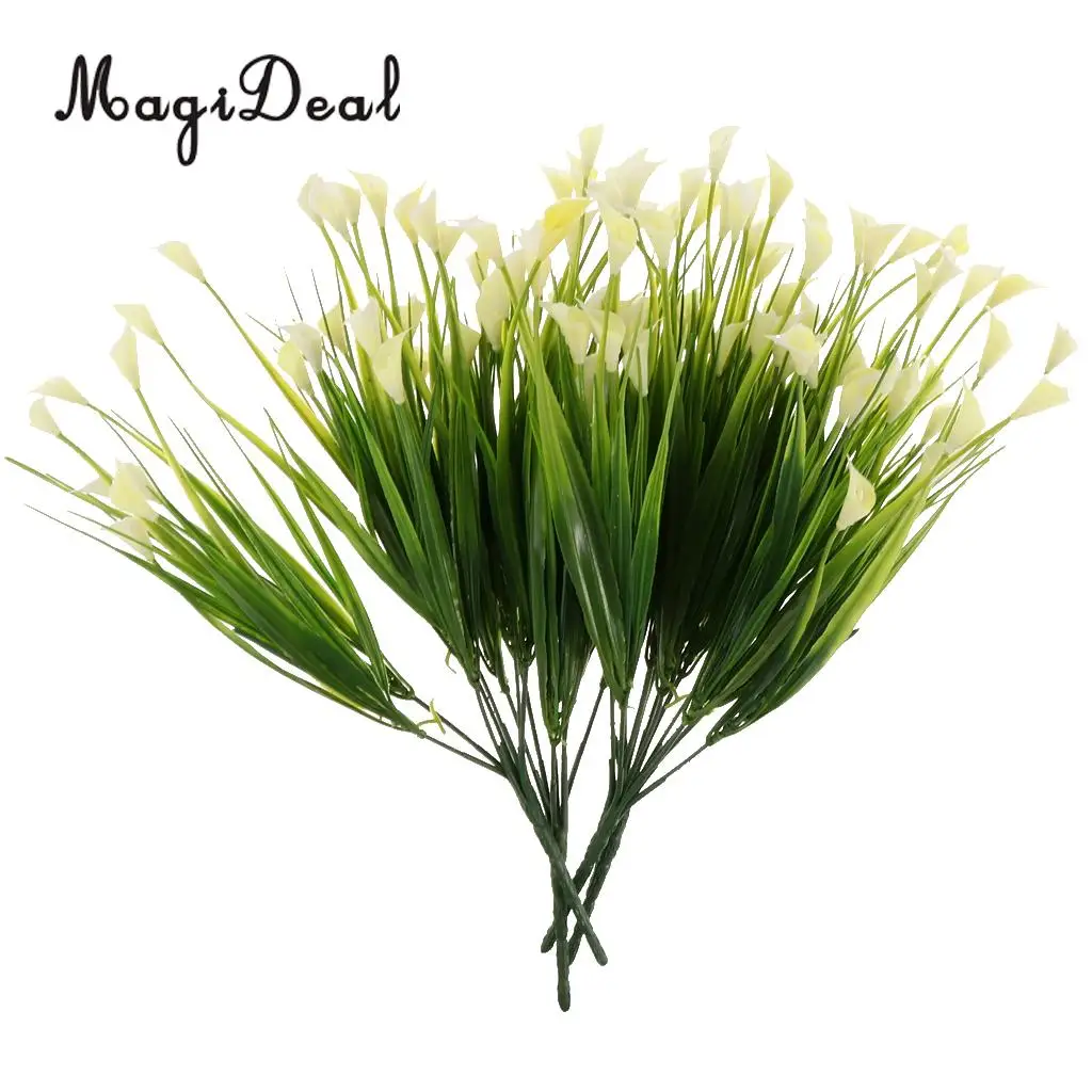 4pcs Artificial Shrubs Calla Lily Plastic Greenery Plants Flower Arrangement for Home Kitchen Dining Room Hanging Decor