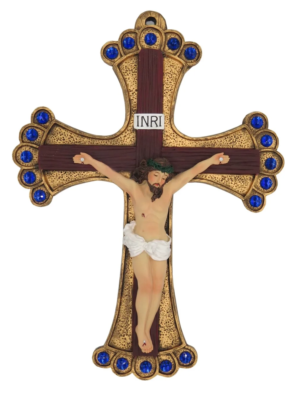 Hankroi 14 дюймов смолы настенное Распятие Иисуса Христова на INRI Крест ручная роспись дома Часовня Декор