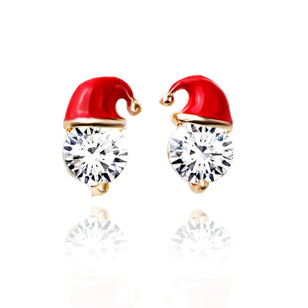 

1 Pair Christmas Hat Ear Studs Cubic Zirconia Women Girls Party Jewelry Gift