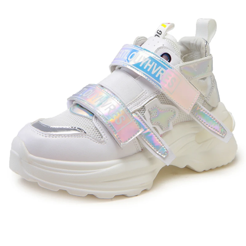 

Glitter Wedge Sneakers Women Trainers Dames Chunky Sneakers Platform 2019 New Hook&Loop Mesh Casual Shoes Woman chaussures femme