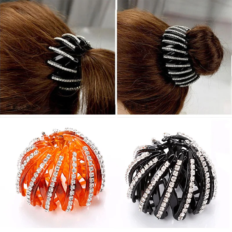 

Trendy Crystal Pearl Bud Hair Claws Women's Hair Bun Holder Maker With Rhinestone Hairgrip Bezel Hair Accesseories Clips Hairpin