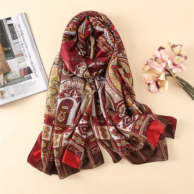 Модный Африканский Роскошный шелковый шарф кешью с цветочным принтом, испанские Роскошные брендовые шарфы для женщин, шаль с принтом, хиджаб 180*90 см - Цвет: 2