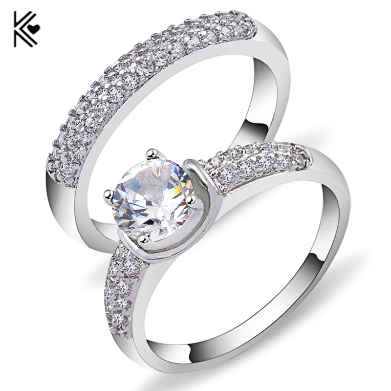 Charming White Crystal Zircon Ring Sets Vintage Wedding Rings For Men