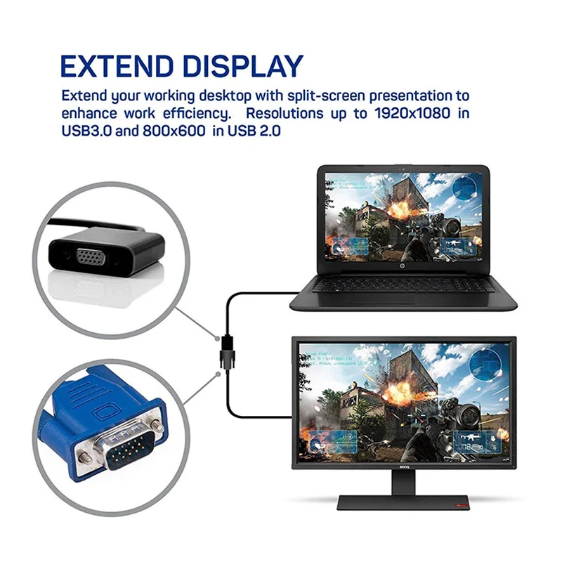 Rovtop USB 3.0 to VGA Adapter External Video Card Multi Display Converter for Win 7/8/10 Desktop Laptop PC Monitor Projector