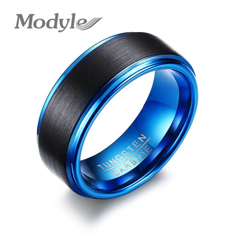 Modyle Blue Tungsten Rings for Men Jewelry Classical Men Black and Blue