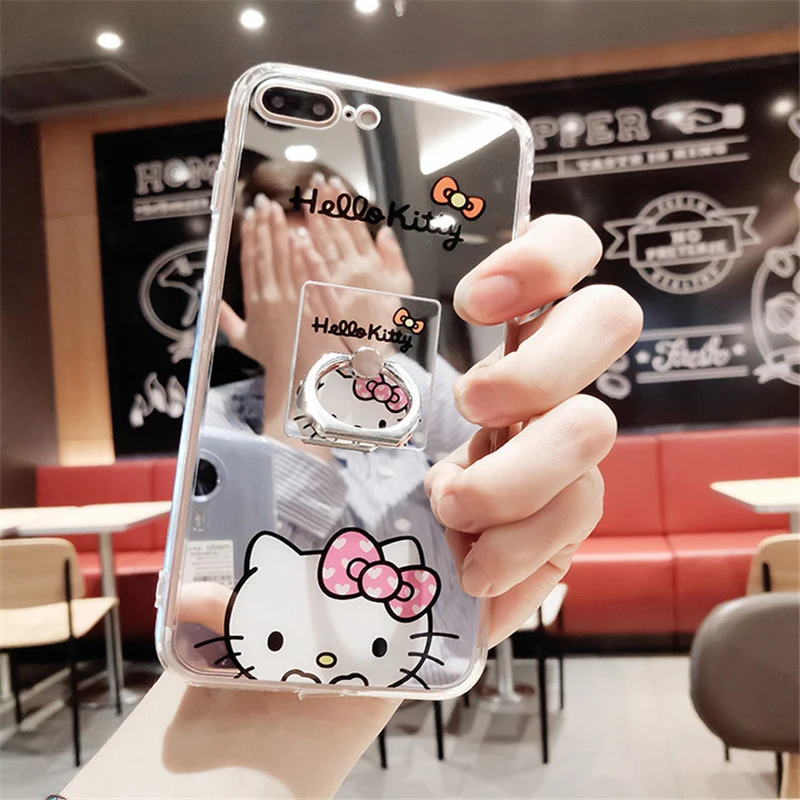 

KONGREY Fashion Cute Cartoon Cat Mirror Phone Case for Iphone 6 6s 7 8 Plus 5 SE 5S X XS MAX XR Silicone Cases Tpu Back Cover