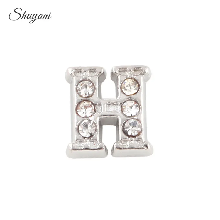 20PCS Alloy Silver Rhinestone Alphabet Letter H Charms for Floating