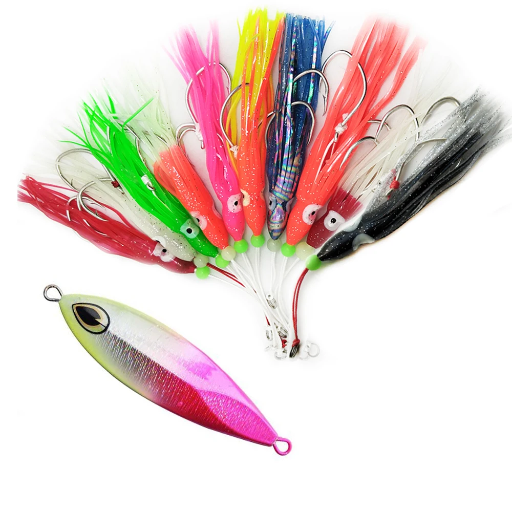 

10pcs Trolling squid skirts Fishing Baits 12cm and 6pcs slow jigging lures Mixed colors