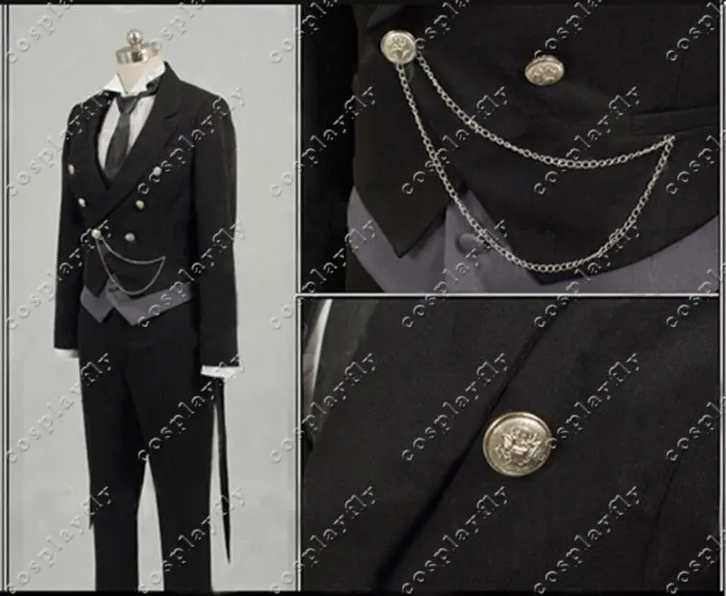 Black Butler 2 Kuroshitsuji Sebastian Cosplay Costume + Short Black Cosplay Wig
