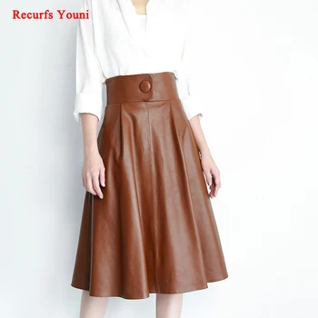 RY8312 Woman Winter Genuine Leather Button Pockets High Waist Umbrella Skirt Lady Sweet Saia 70cm Long Zip Big Ass Brown Jupe
RY8312 Woman Winter Genuine Leather Button Pockets High Waist Umbrella Skirt Lady Sweet Saia 70cm Long Zip Big Ass Brown Jupe