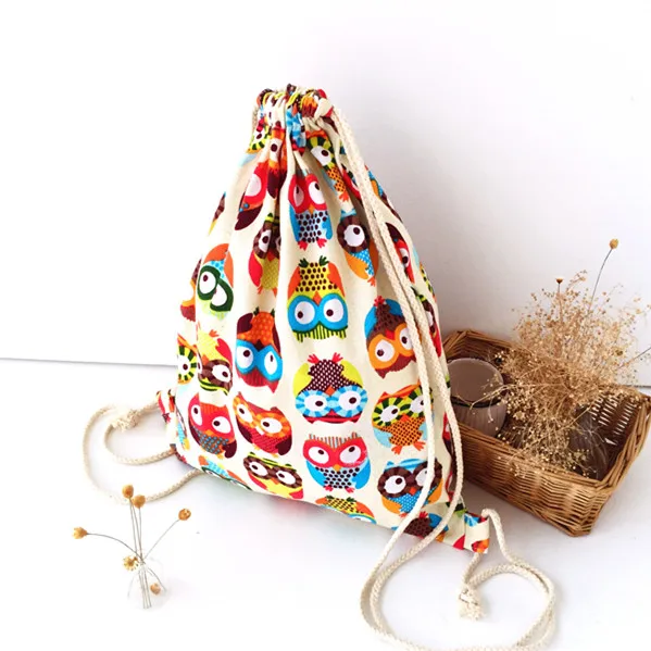 

YILEBrand New Cotton Linen Draw String Student Backpack Travelling Bag Shoes Bag Printed Colorful Owls B077