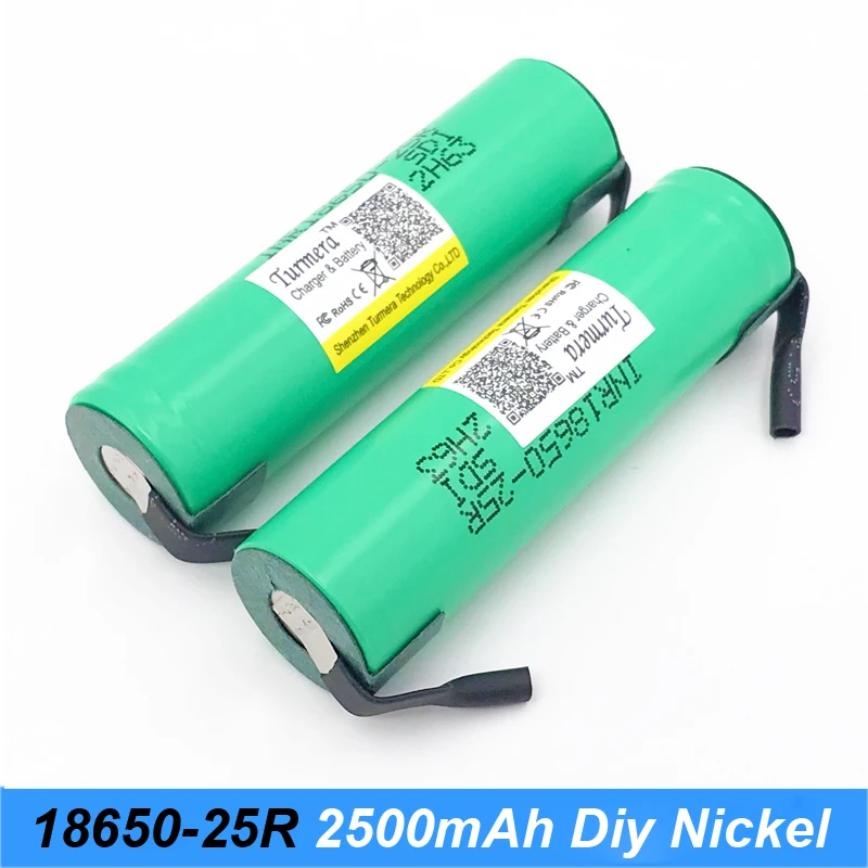 18650 аккумулятор inr18650 25r 20a 2500mAh с полосками, припаянными для аккумуляторной отвертки для дрели turmera 18650