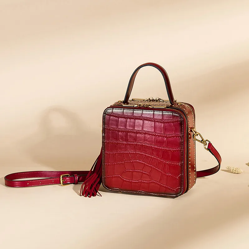 جديد وصول جلد طبيعي المرأة حقيبة Crossbody خمر الأزياء التمساح حقيبة كتف صغيرة البسيطة الأعلى مقبض حقيبة