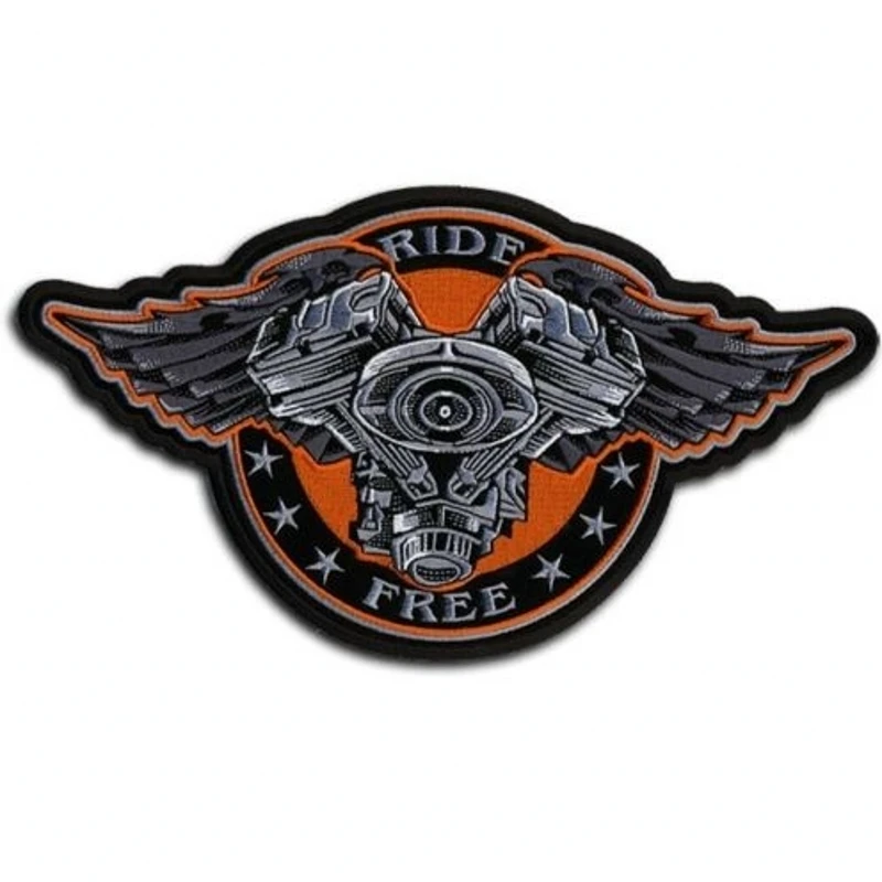 Free Riding Wing Embroidery Twill Biker Patches for Jacket Back Full