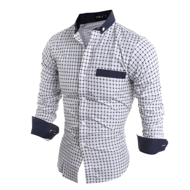 

WSGYJ Men Plaid Shirt 2019 Brand Fashion Slim Long Sleeve Casual Shirts Comfortable Soft White Business Dress Shirt