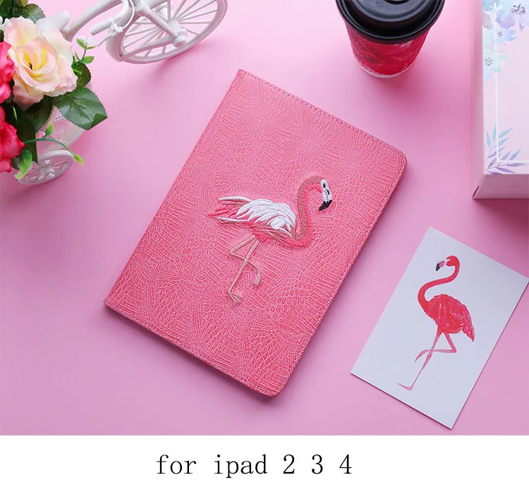 Мягкий чехол-подставка с 3D вышивкой фламинго, умный флип-чехол для apple iPad Mini 2 3 4 Air Pro 9,7 2019air 10,5 - Цвет: for ipad 234