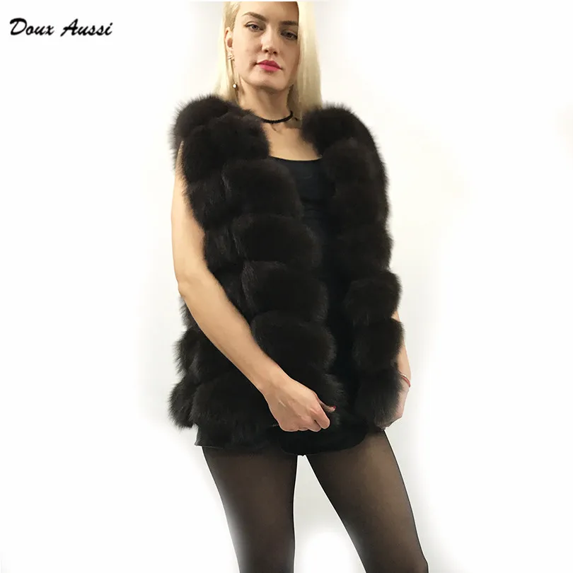 De Taille Fourrure Noir Foncé Doux Aussi Manteau V Pour Régulier Fox Manches Renard Véritable Dame Sans Bleu Large cou Réel Gilet Vest Solide Fur À SLUMpzVGq