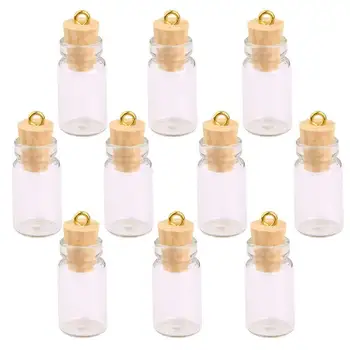 10Pcs Mini Glass Bottles Small Vials Cork Miniature Clear Glass Jars Multi Usage Cork Stopper Wish Glass (Long Pattern And Cork