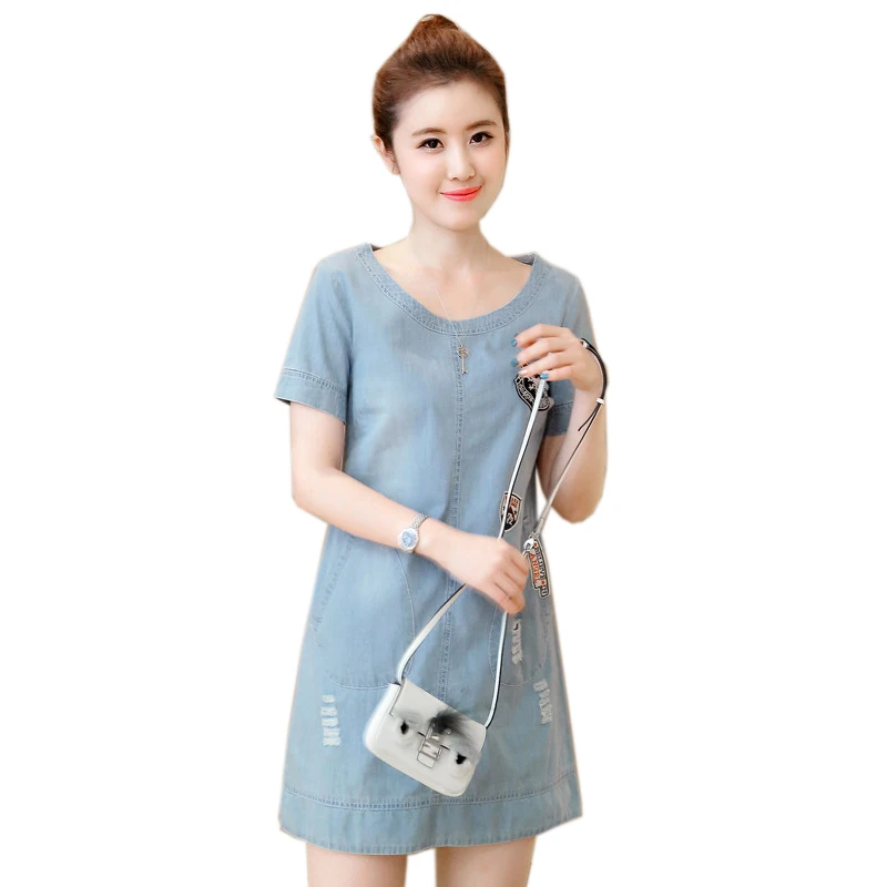 

Women Denim Dress 2019 New Summer Casual Denim Jeans Dress With Button Pocket Sexy Denim Mini Dress Plus Size 3xl