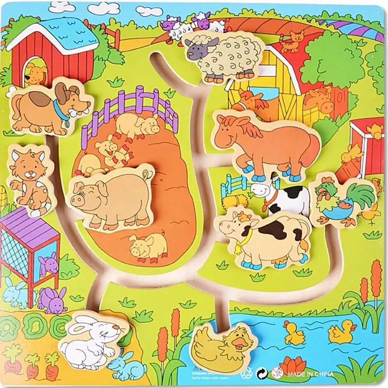 

Montessori Wooden Sliding Puzzle Maze Help little Animals Back Home Cute Piggy Duck Dog Cat Educational Toys For Children