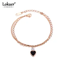 Lokaer Мода Любовь Сердце микро-инкрустированный циркон браслет с шармом двойной слой розового золота цепь и звенья браслеты для женщин OGS1001
