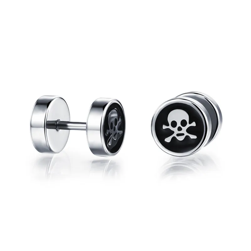 Round Skeleton Men's Stud Earrings Fashion Skull Punk Stainless Steel