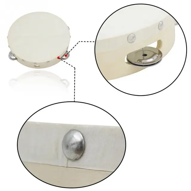 8″ Musical Tambourine Drum Sheepskin Drumhead Round Percussion Gift for KTV Party