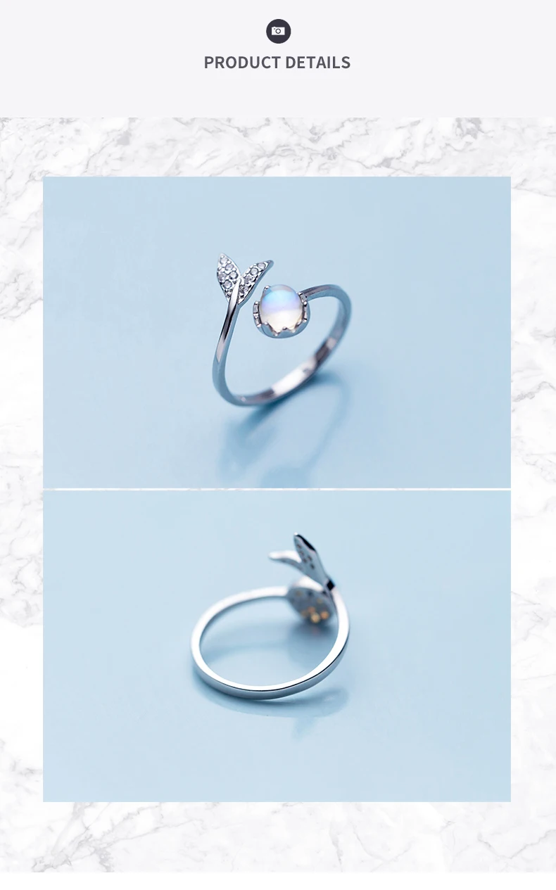 Authetic 925 стерлингового серебра Открытые Кольца для женщин рыбий хвост Регулируемые кольца модные корейские свадебные кольца девушка ювелирные изделия