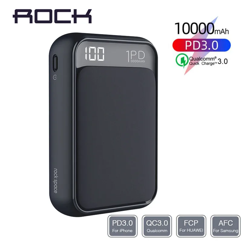 ROCK USB PD 3A Быстрая зарядка 10000 мАч Power Bank для iPhone Xs Max Powerbank Samasung Xiaomi Huawei Bank|Внешние