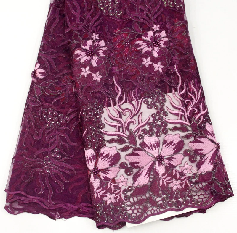 

French Lace Fabric Latest African Heavy Beads Lace Fabric Embroidery 3d Wedding Lace Fabric For Nigerian Lace Dress