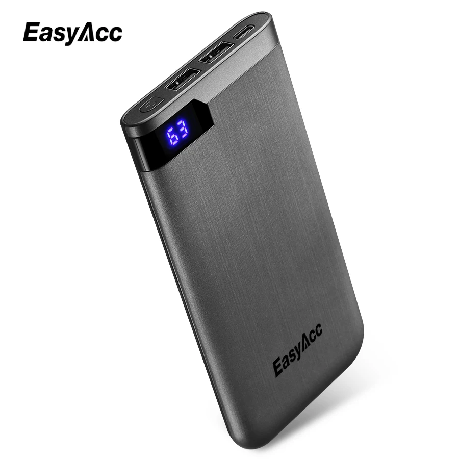 Easyacc 5V/2.1A 2 порта 10000mah ЖК дисплей внешний аккумулятор ультра тонкий портативный
