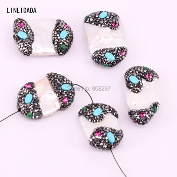 

10Pcs fashion pave rhinestone crystal Pearl charm beads,gems stone connector spacer bead jewelry