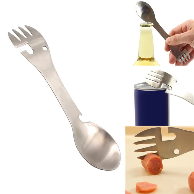 Multifunctional Camping Cookware Spoon Fork Bottle Opener Portable Tool
