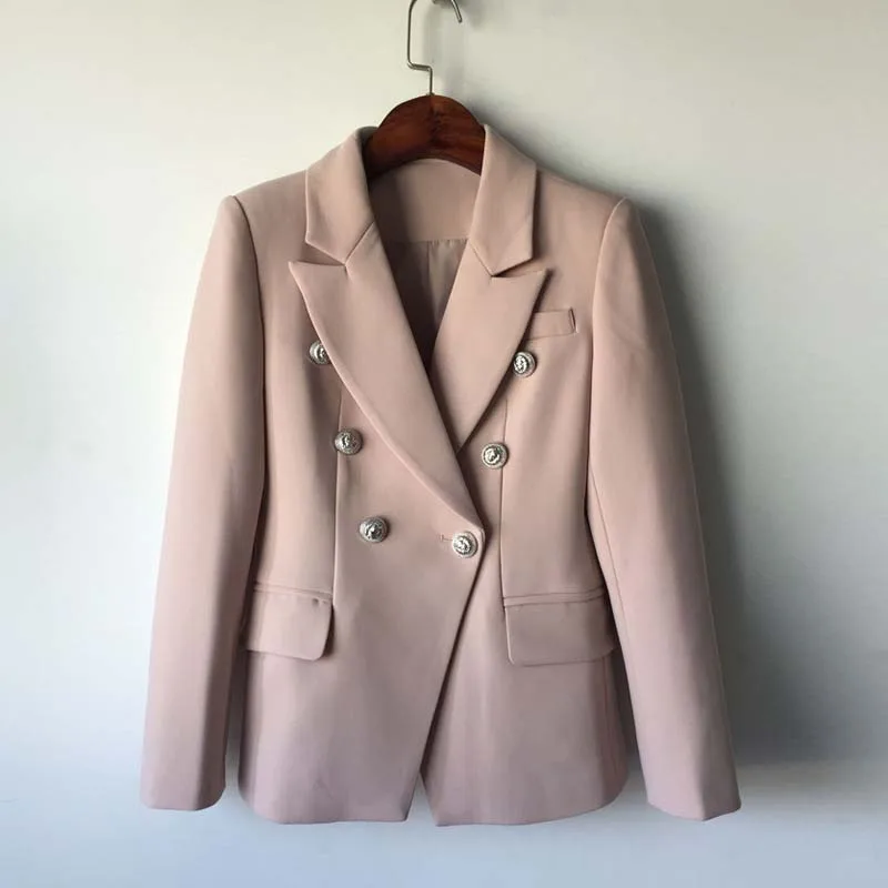 Casual elegant blazer pink slim runway double brested jacket women blazers and jackets spring 