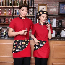Short Sleeve Chinese Restaurant Waiter Uniform Women Bar Waitress Uniform Work Wear Men Coffee Shop Waitress Uniform Overalls