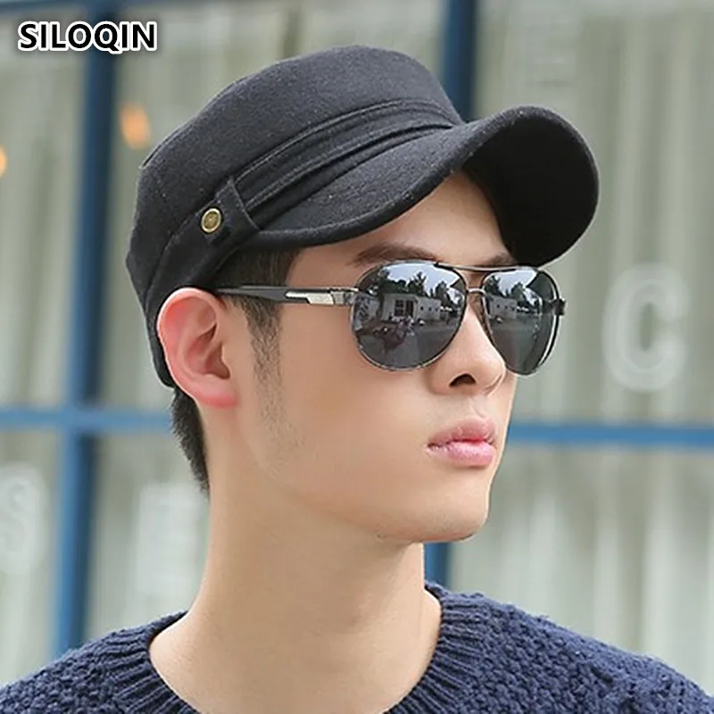 

SILOQIN Winter Men's Cap Fashion Woolen Warm Baseball Caps With Earmuffs New Adjustable Size Flat Cap Male Bone Brand Dad Hats