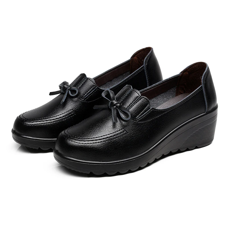 Autumn new fashion slip on women high heels shoes Woman Wedges Leather Single Casual Shoes Comfortable Women Pumps 35-41