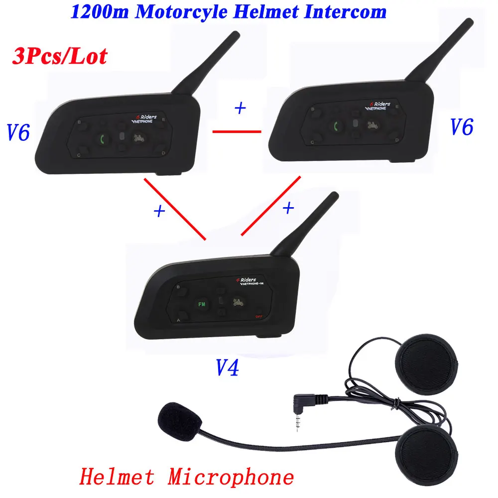 

3Pcs/Lot Wireless 1200M Intercom Full Duplex Motorcycle Helmet Interphone Intercom Headset Communication System Intercom