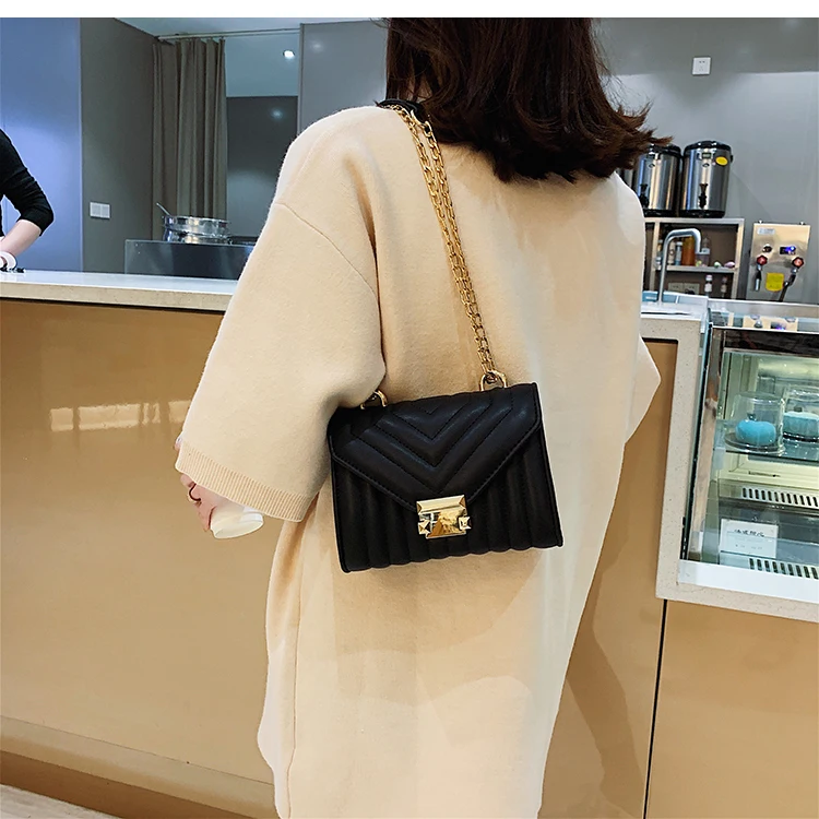 Женская сумка из искусственной кожи с v-образным узором, брендовая дизайнерская Высококачественная женская сумка на плечо, женская маленькая сумка-кошелек на плечо с цепочкой золотистого цвета
