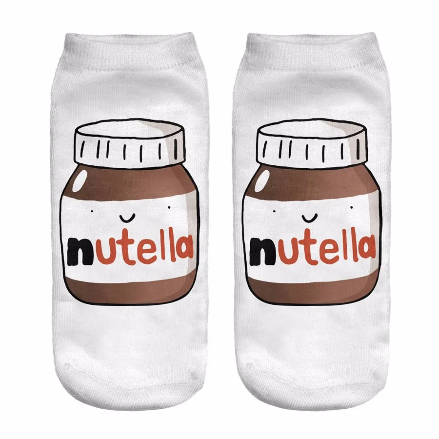 Nutella забавные Носки 3D печатных дамы мультфильм белый короткий Chaussette Femme милые корейские Носки