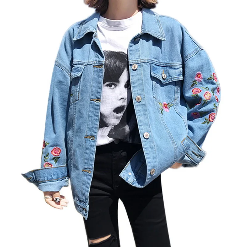 Female Flower Embroidery Denim font b Jacket b font 2017 New font b Women b font
