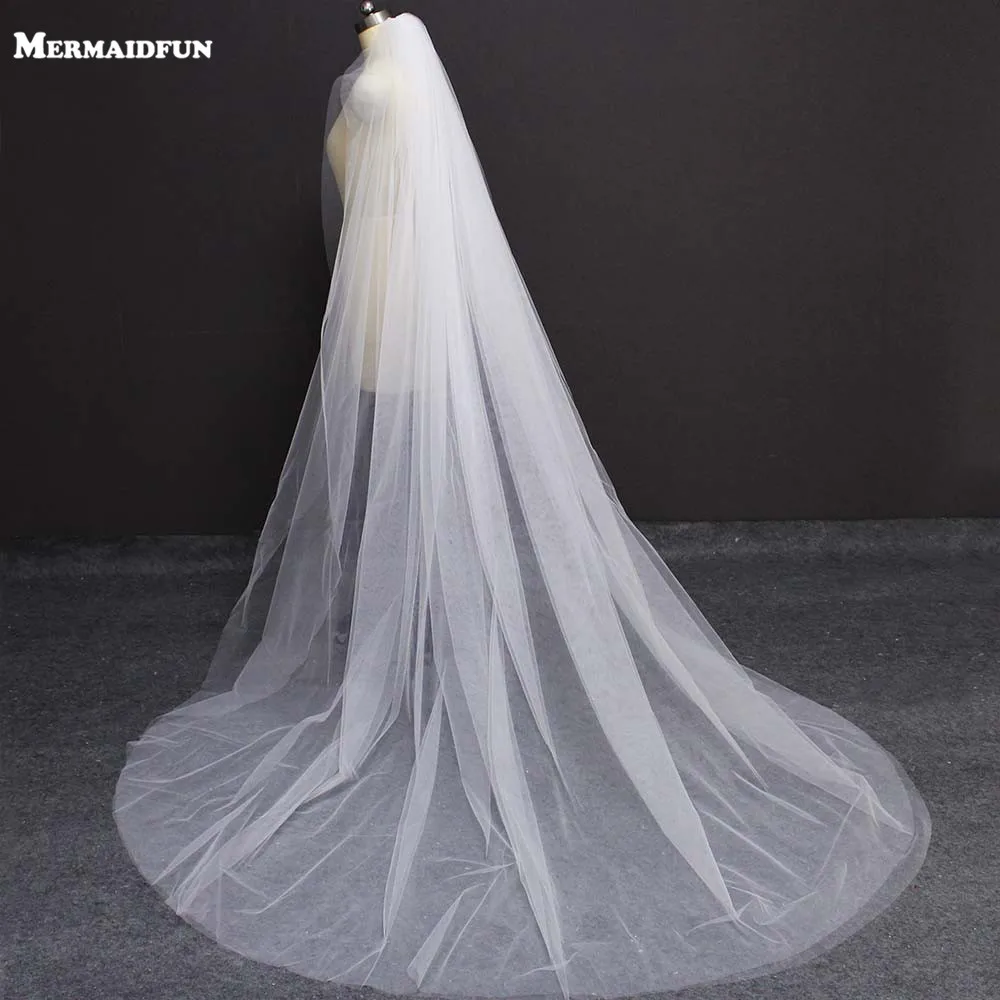 

Real Photos 2 Layers Plain Tulle Cut Edge 2.5 Meters Elegant Long Wedding Veil With Comb 2.5 M Bridal Veil Velo De Novia