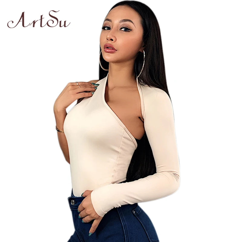 

ArtSu Women Bodysuit Streetwear Sexy One Shoulder Backless Bodycon Female Catsuit Party Bodysuits Romper New Jumpsuit ASJU41267