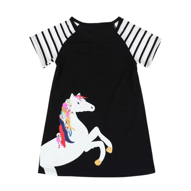 ARLONEET/летнее платье трапециевидной формы для девочек Хлопковое платье с принтом лошади для девочек Повседневное платье принцессы для детей от 2 до 7 лет,, 30S64 - Цвет: Черный