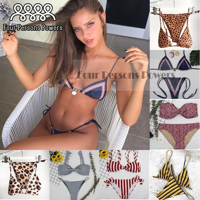 Four Persons Powers 2017 Sexy High Waist Bikinis Push Up Halter Top Beach Bathing Suits Swim Wear NK101 |