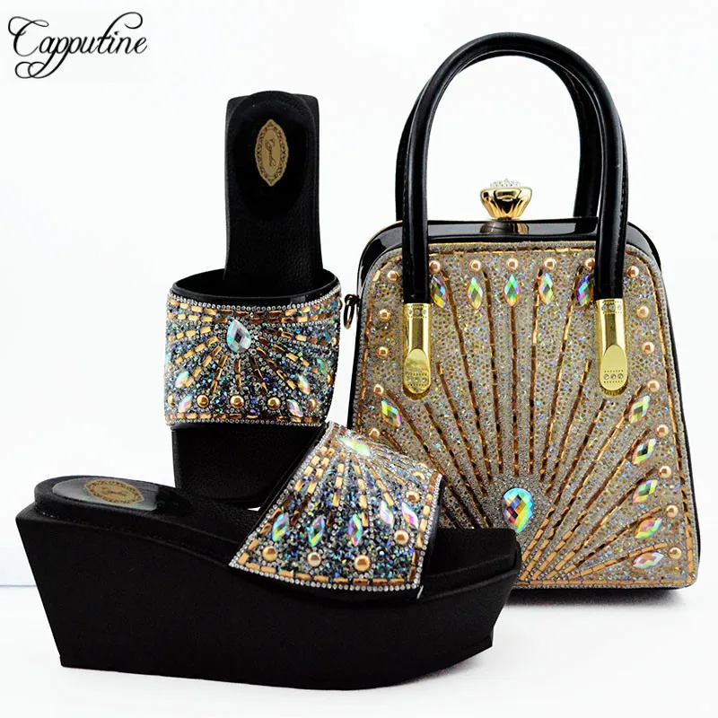 

Capputine Latest Summer Shoes And Bag Set Italian Ladies Shoes And Bag Set Decorated With Rhinestone Nigeria Party Shoes
