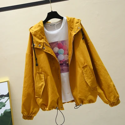 Ginger yellow Весна Осень Новая мода ветровка женское базовое пальто дикая куртка-бомбер женская куртка с капюшоном повседневное Свободное пальто женские топы - Цвет: Ginger yellow